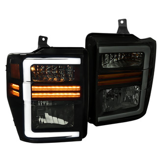 Spec-D® - Driver and Passenger Side Black/Smoke LED Light Tube Euro Headlights with Sequential Turn Signal