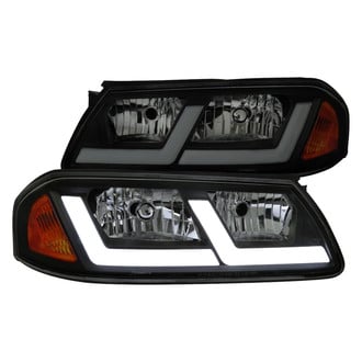 Spec-D® - Driver and Passenger Side Matte Black/Smoke LED Light Tube Euro Headlights