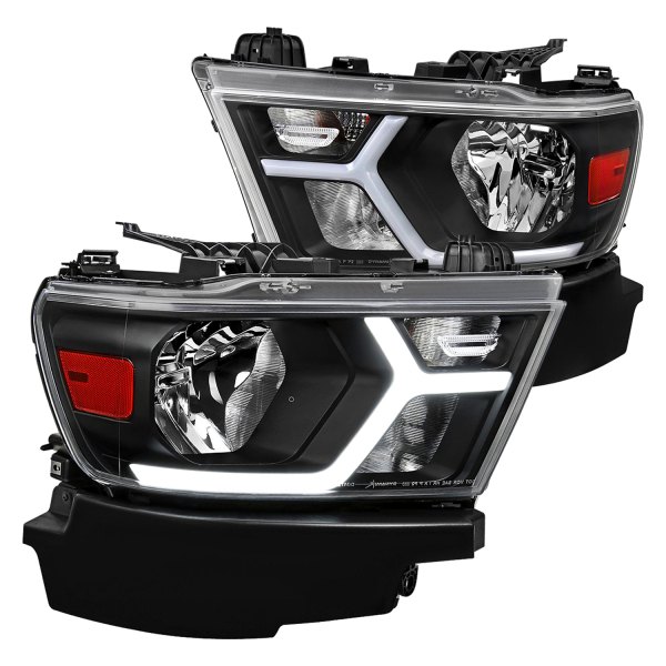 Spec-D® - Driver and Passenger Side Matte Black Breathing LED Light Tube Euro Headlights