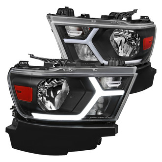 Spec-D® - Driver and Passenger Side Matte Black Breathing LED Light Tube Euro Headlights