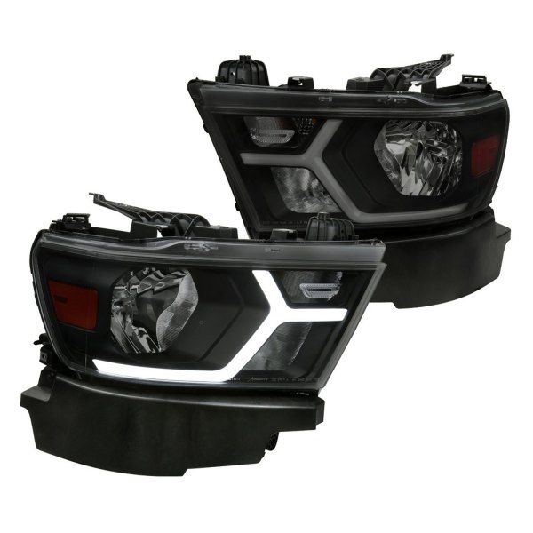 Spec-D® - Driver and Passenger Side Matte Black/Smoke Breathing LED Light Tube Euro Headlights