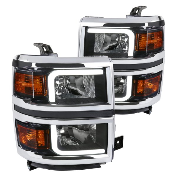 Spec-D® - Matte Black LED DRL Bar Headlights, Chevy Silverado 1500