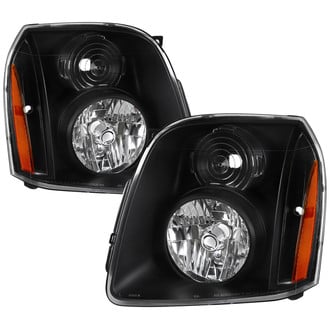 Spec-D® 2LH-YUK07JM-JO - Driver and Passenger Side Matte Black Headlights with Amber Reflector