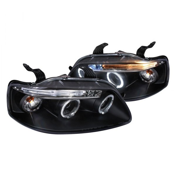 Spec-D® - Black Dual Halo Projector Headlights with Parking LEDs, Chevy Aveo