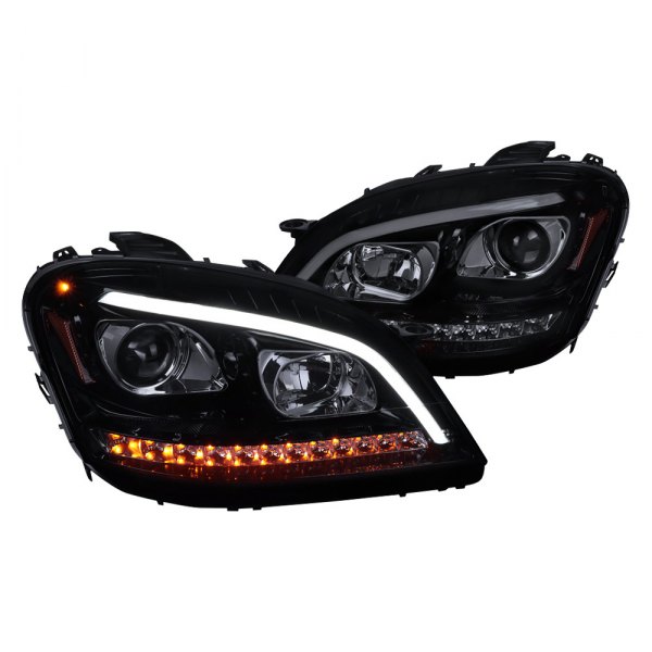 Spec-D® - Gloss Black/Smoke DRL Bar Projector Headlights with Sequential LED Turn Signal, Mercedes M Class