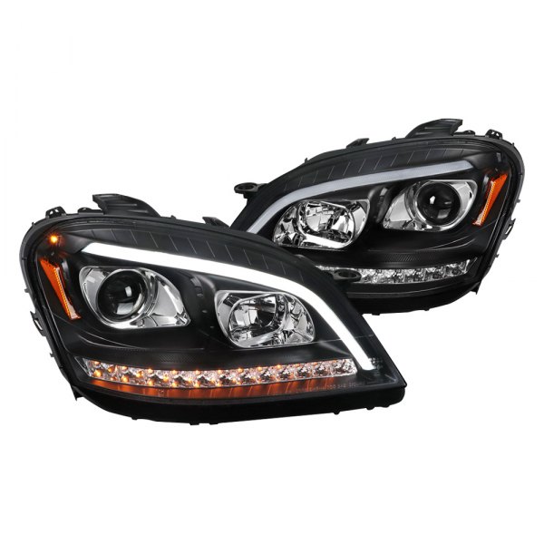 Spec-D® - Black DRL Bar Projector Headlights with Sequential LED Turn Signal, Mercedes M Class