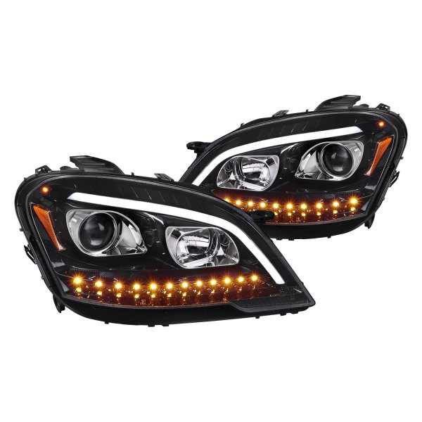 Spec-D® - Gloss Black DRL Bar Projector Headlights with Sequential LED Turn Signal