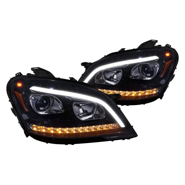 Spec-D® - Gloss Black/Smoke DRL Bar Projector Headlights with Sequential LED Turn Signal