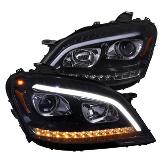 Spec-D® - Driver and Passenger Side Gloss Black/Smoke DRL Bar Projector Headlights with Sequential LED Turn Signal