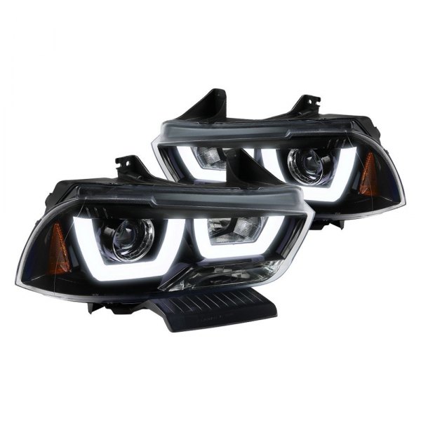 Spec-D® - Black LED DRL Bar Halo Projector Headlights, Dodge Charger