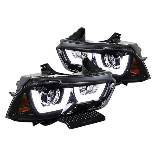 Spec-D® - Black/Smoke LED DRL Bar Projector Headlights, Dodge Charger