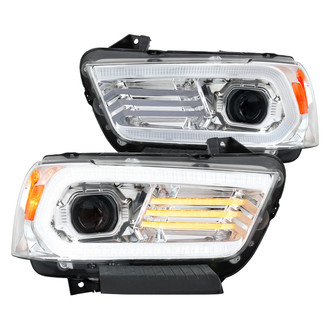 Spec-D® - Driver and Passenger Side Chrome LED DRL Bar Projector Headlights with Sequential Turn Signal