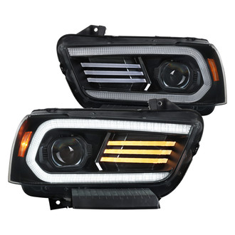 Spec-D® - Driver and Passenger Side Matte Black LED DRL Bar Projector Headlights with Sequential Turn Signal
