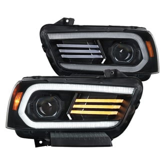 Spec-D® - Driver and Passenger Side Matte Black LED DRL Bar Projector Headlights with Sequential Turn Signal