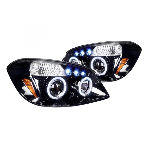 Spec-D® - Gloss Black/Smoke Dual Halo Projector Headlights with Parking LEDs, Chevy Cobalt