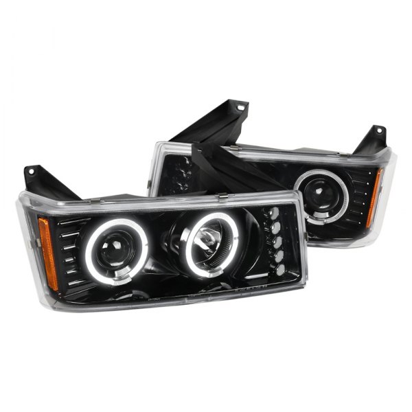 Spec-D® - Gloss Black Halo Projector Headlights with Parking LEDs, Chevy Colorado