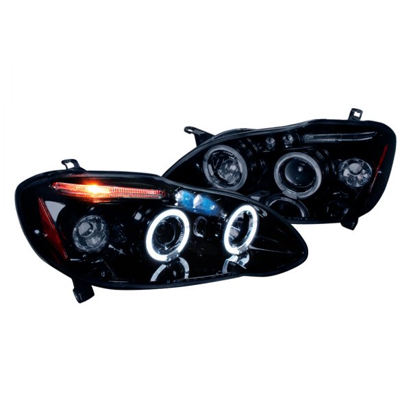 Spec-D® - Gloss Black/Smoke Dual Halo Projector Headlights with Parking LEDs, Toyota Corolla