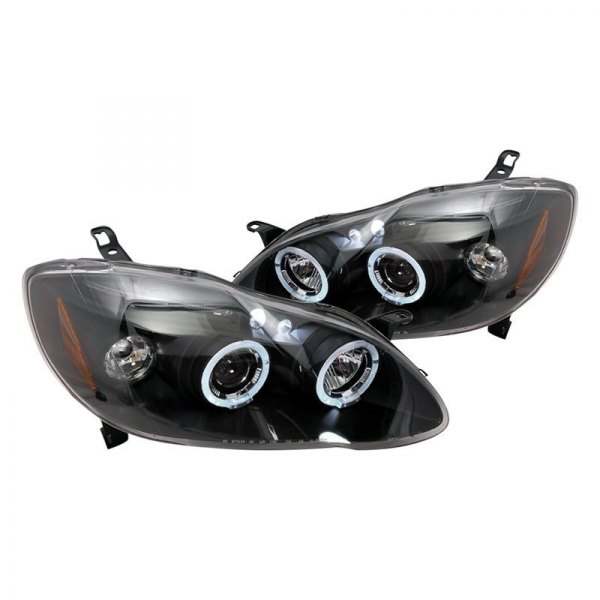 Spec-D® - Black Dual Halo Projector Headlights with Parking LEDs, Toyota Corolla