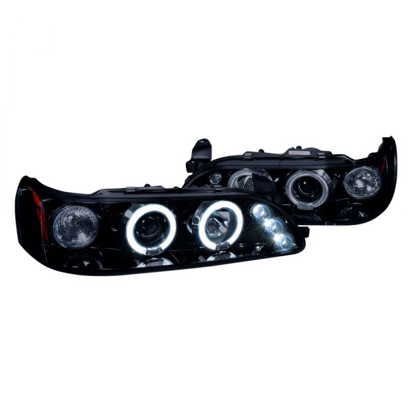 Spec-D® - Gloss Black/Smoke Dual Halo Projector Headlights with Parking LEDs, Toyota Corolla