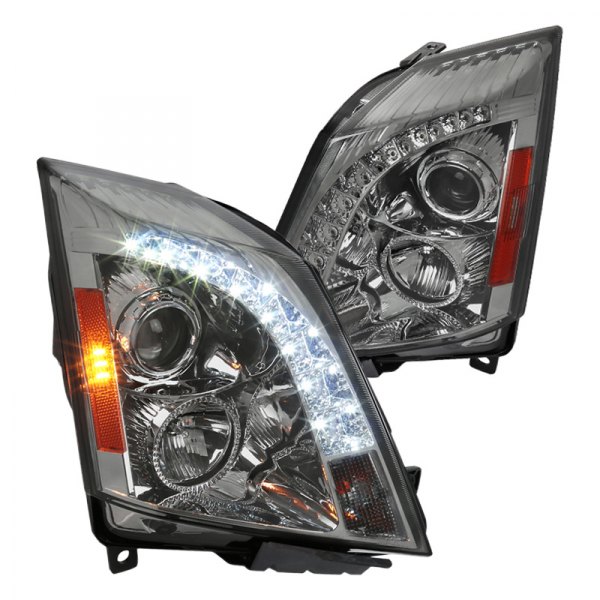 Spec-D® - Chrome/Smoke Projector Headlights with LED DRL, Cadillac CTS