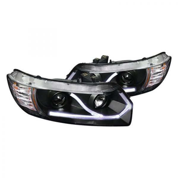 Spec-D® - Black LED DRL Bar Projector Headlights, Honda Civic