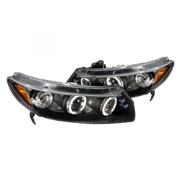 Spec-D® - Black Dual Halo Projector Headlights with Parking LEDs, Honda Civic