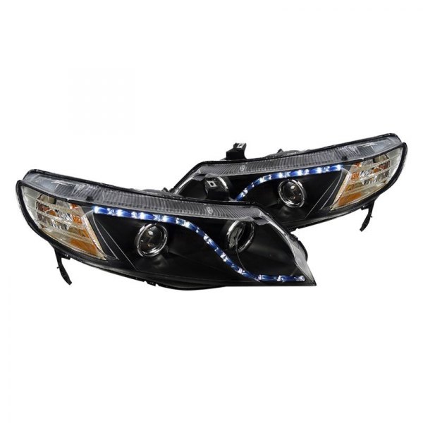 Spec-D® - Black Projector Headlights with R8 Style LEDs, Honda Civic