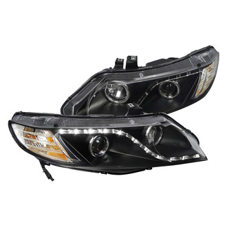 Spec-D® - Driver and Passenger Side Black Projector Headlights with R8 Style LEDs
