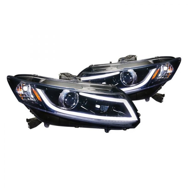 Spec-D® - Gloss Black/Smoke LED DRL Bar Projector Headlights, Honda Civic