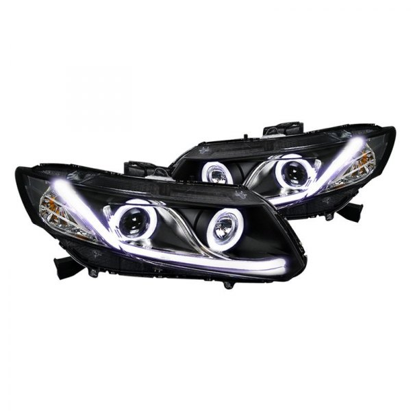 Spec-D® - Black LED DRL Bar Halo Projector Headlights, Honda Civic