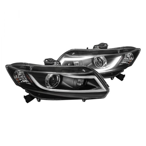 Spec-D® - Black LED DRL Bar Projector Headlights, Honda Civic