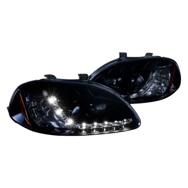 Spec-D® - Black/Smoke Projector Headlights with R8 Style LEDs, Honda Civic
