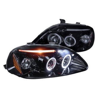 Spec-D® - Driver and Passenger Side Gloss Black/Smoke Dual Halo Projector Headlights with Parking LEDs