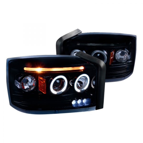 Spec-D® - Black/Smoke Dual Halo Projector Headlights with Parking LEDs, Dodge Dakota