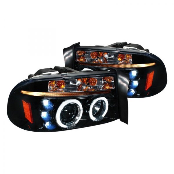 Spec-D® - Gloss Black/Smoke Dual Halo Projector Headlights with Parking LEDs, Dodge Dakota