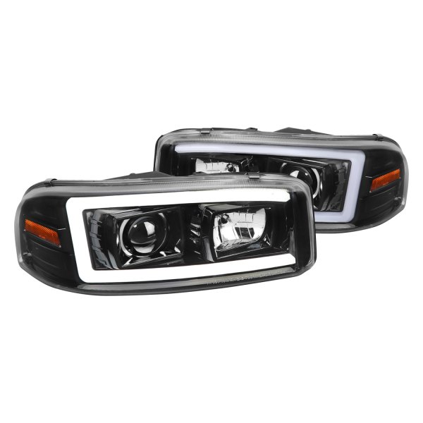 Spec-D® - Gloss Black LED DRL Bar Projector Headlights, GMC Yukon Denali