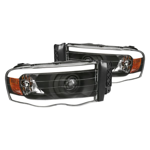 Spec-D® - Matte Black LED DRL Bar Projector Headlights, Dodge Ram