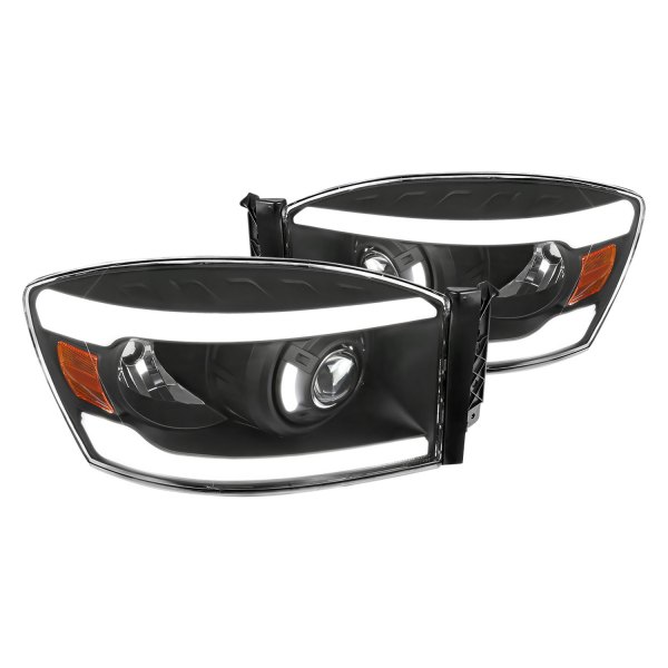 Spec-D® - Matte Black LED DRL Bar Projector Headlights, Dodge Ram