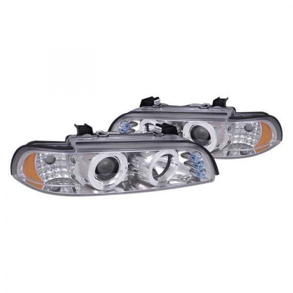 Spec-D® - Gloss Black Dual Halo Projector Headlights with Parking LEDs, BMW 5-Series