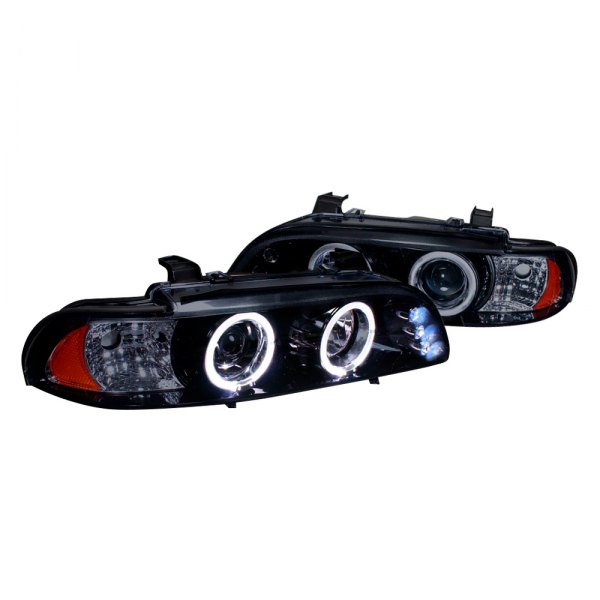 Spec-D® - Gloss Black/Smoke Dual Halo Projector Headlights with Parking LEDs, BMW 5-Series