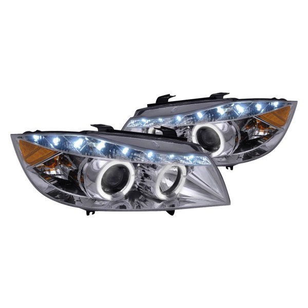 Spec-D® - Chrome Halo Projector Headlights with R8 Style LEDs, BMW 3-Series