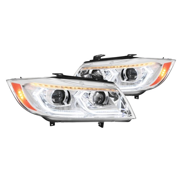 Spec-D® - 3D Iced Style Chrome DRL Bar Projector Headlights with Sequential LED Turn Signal