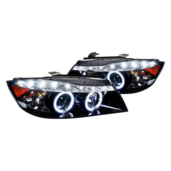 Spec-D® - Gloss Black/Smoke Halo Projector Headlights with R8 Style LEDs, BMW 3-Series