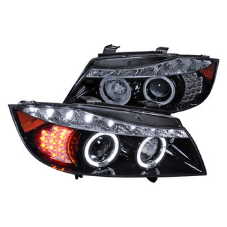 Spec-D® - Driver and Passenger Side Gloss Black/Smoke Dual Halo Projector Headlights with R8 Style LEDs