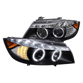 Spec-D® - Driver and Passenger Side Gloss Black Dual Halo Projector Headlights with R8 Style LEDs