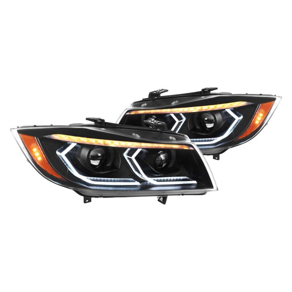 Spec-D® - 3D Iced Style Matte Black DRL Bar Projector Headlights with Sequential LED Turn Signal