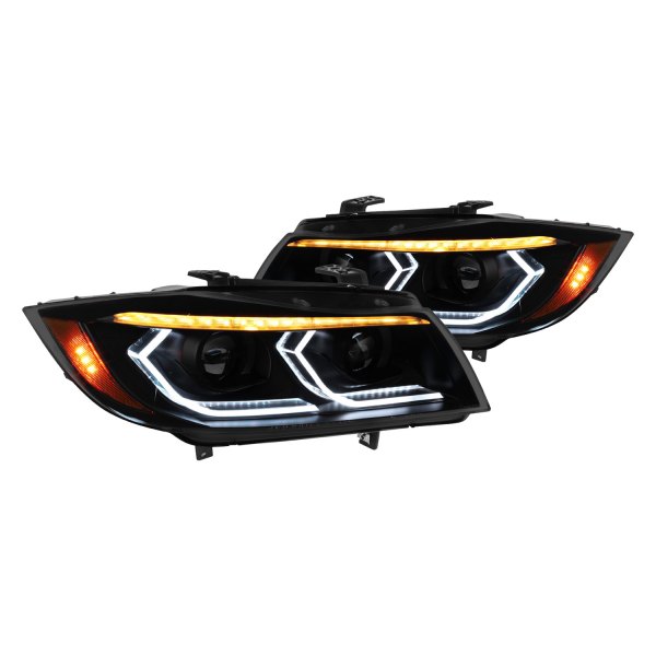 Spec-D® - 3D Iced Style Matte Black/Smoke DRL Bar Projector Headlights with Sequential LED Turn Signal