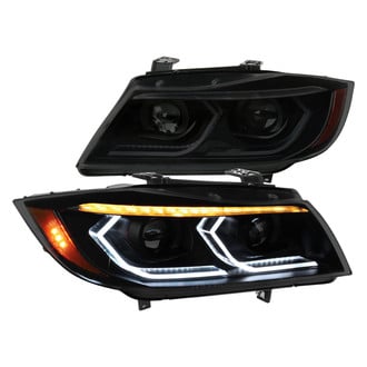 Spec-D® - 3D Iced Style Driver and Passenger Side Matte Black/Smoke DRL Bar Projector Headlights with Sequential LED Turn Signal