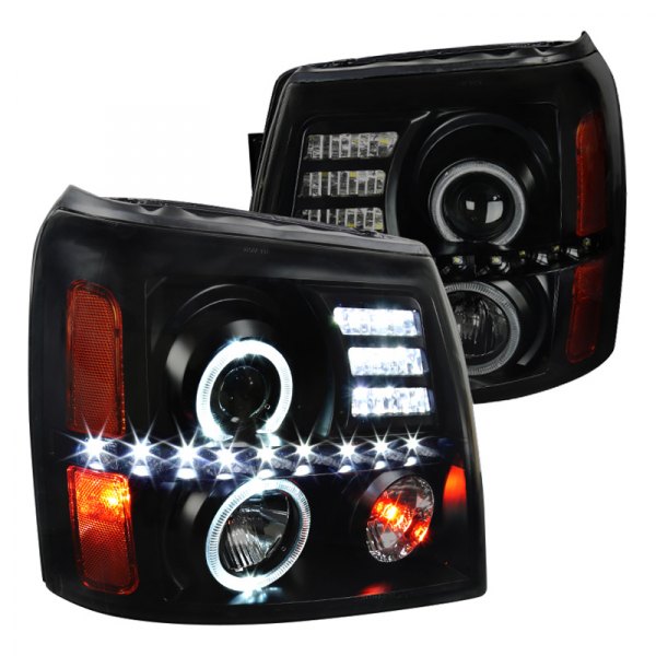 Spec-D® - Black/Smoke Dual Halo Projector Headlights with LED DRL, Cadillac Escalade