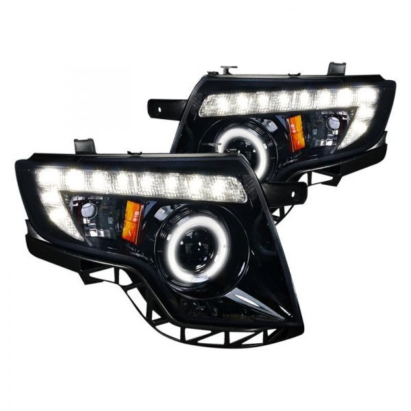 Spec-D® - Gloss Black/Smoke Halo Projector Headlights with LED DRL, Ford Edge